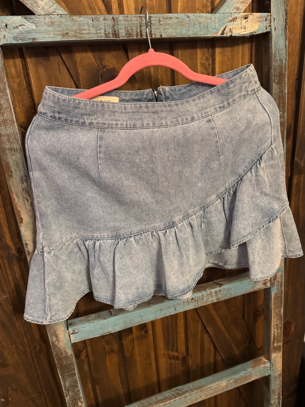 PacSun Light Blue Denim Asymmetrical Ruffle Mini Skirt